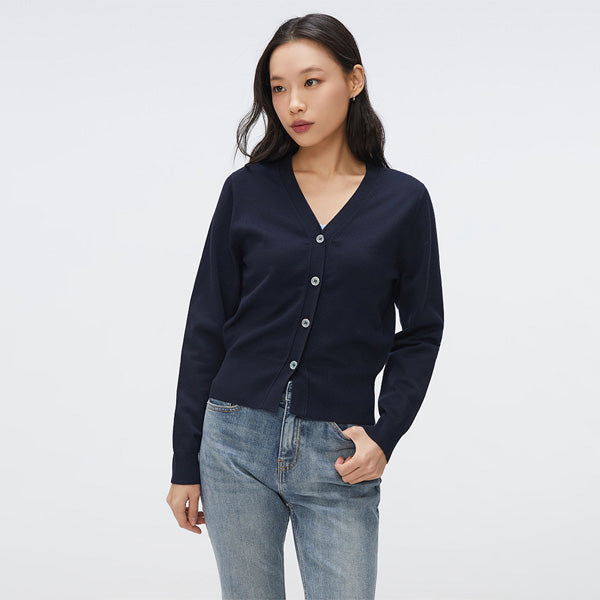 SPAO Women Long Sleeve Vneck Cardigan SPCKF23W05 Navy