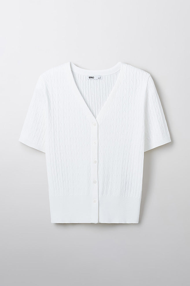 Women Short Sleeve Cable Cardigan