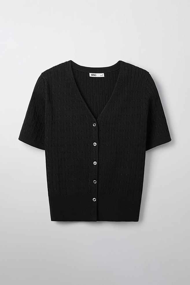 Women Short Sleeve Cable Cardigan