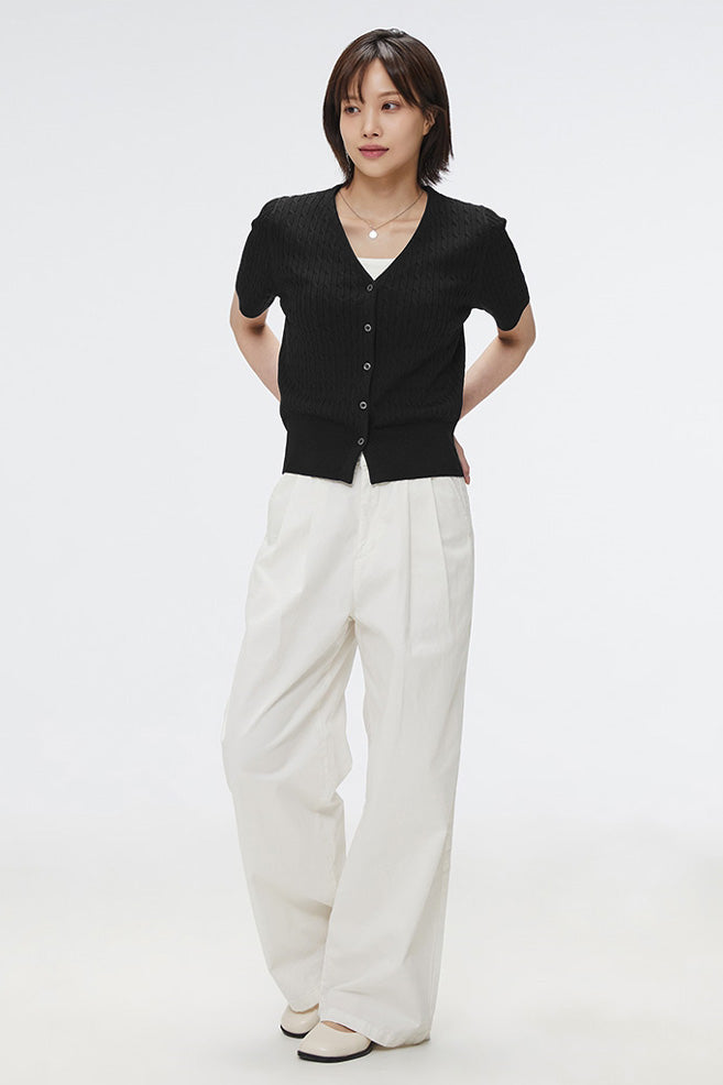 Women Short Sleeve Cable Cardigan