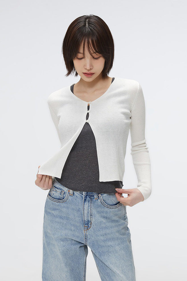 SPAO Women Long Sleeve Rib Knit Cardigan