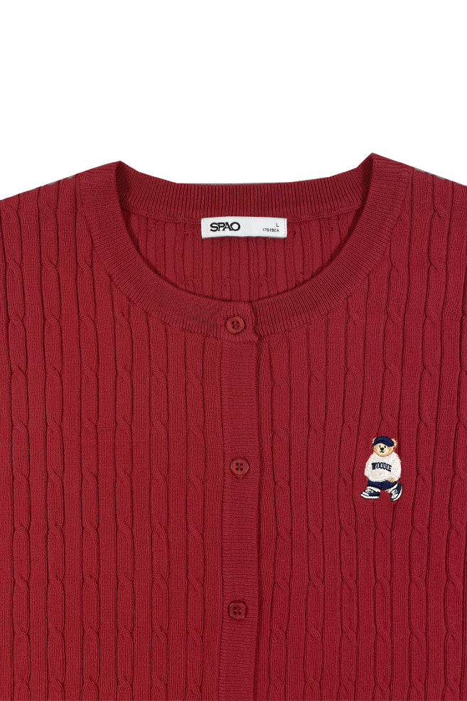 Women Short Sleeve Woodie Cable Knit Crop Cardigan