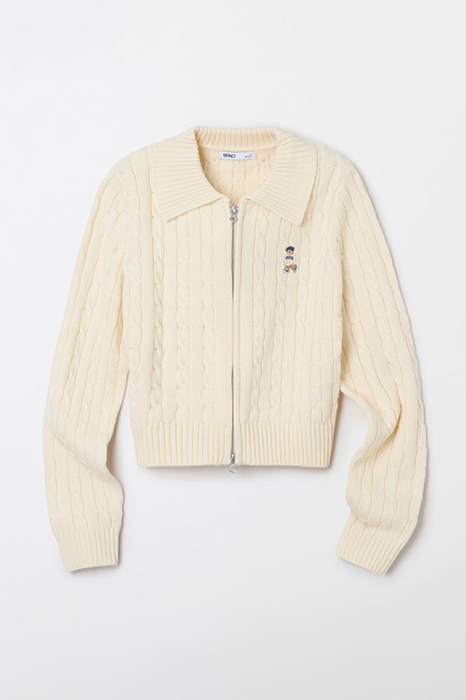 Women Long Sleeve Woodie Zip-Up Collar Cardigan
