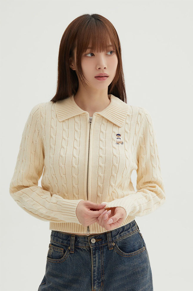 Women Long Sleeve Woodie Zip-Up Collar Cardigan