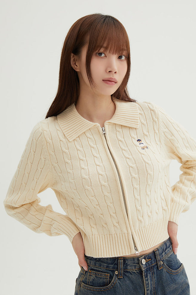 Women Long Sleeve Woodie Zip-Up Collar Cardigan