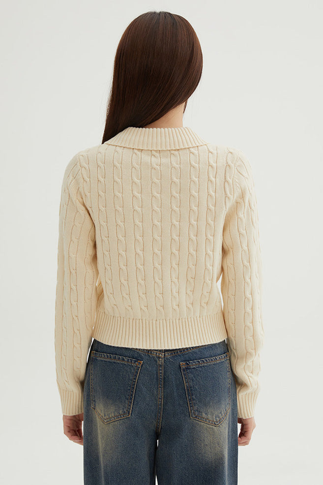 Women Long Sleeve Woodie Zip-Up Collar Cardigan