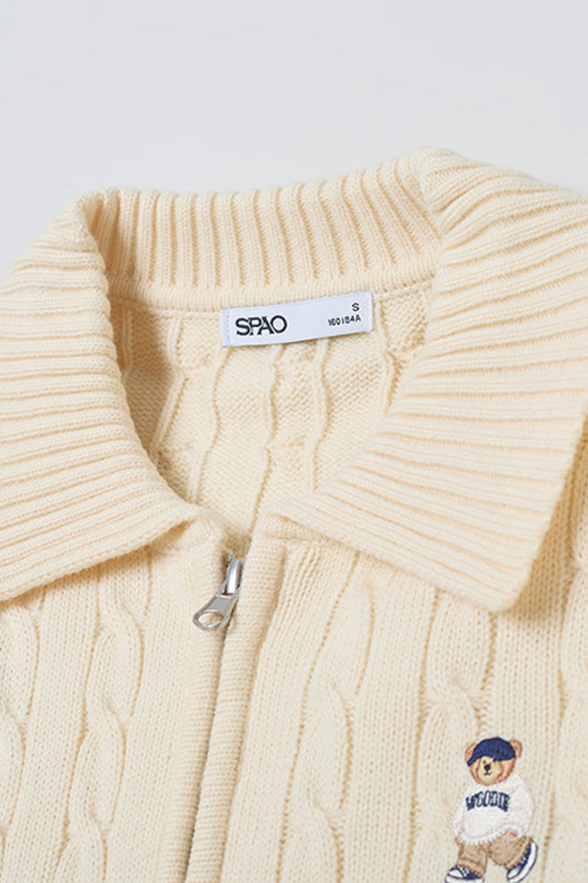 Women Long Sleeve Woodie Zip-Up Collar Cardigan