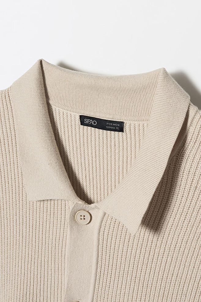 Men Long Sleeve Cotton Blend Collar Cardigan
