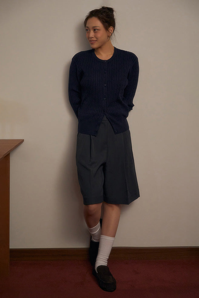 Women Long Sleeve Soft Yarn Cable Cardigan