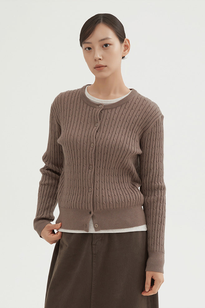 Women Long Sleeve Soft Yarn Cable Cardigan