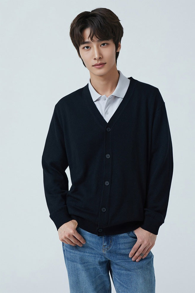 Men Long Sleeve Merino V-Neck Cardigan
