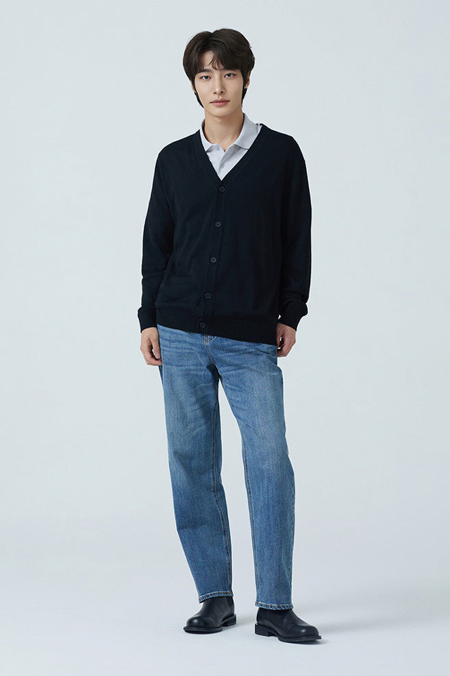 Men Long Sleeve Merino V-Neck Cardigan