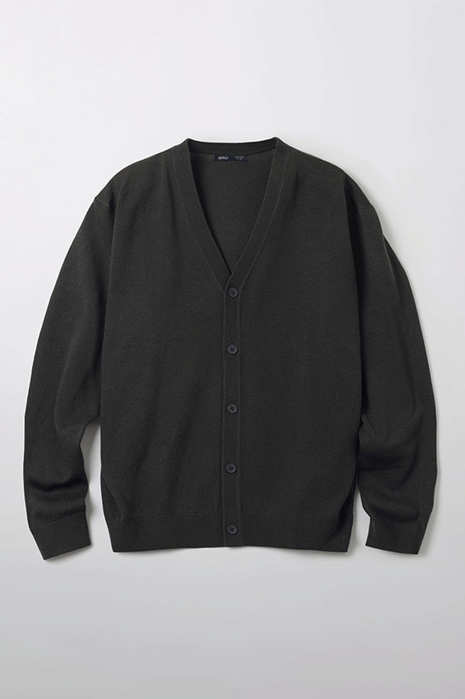 Men Long Sleeve Merino V-Neck Cardigan