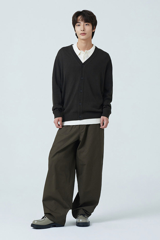 Men Long Sleeve Merino V-Neck Cardigan