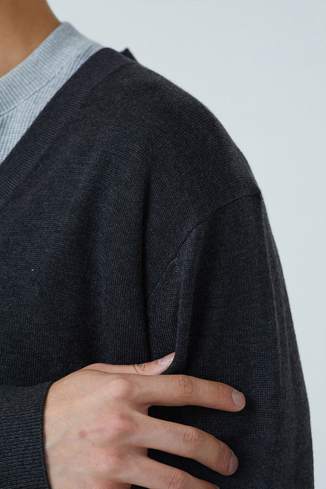 Men Long Sleeve Merino V-Neck Cardigan