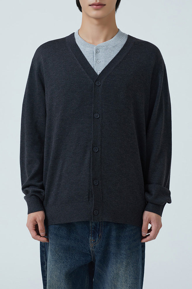 Men Long Sleeve Merino V-Neck Cardigan