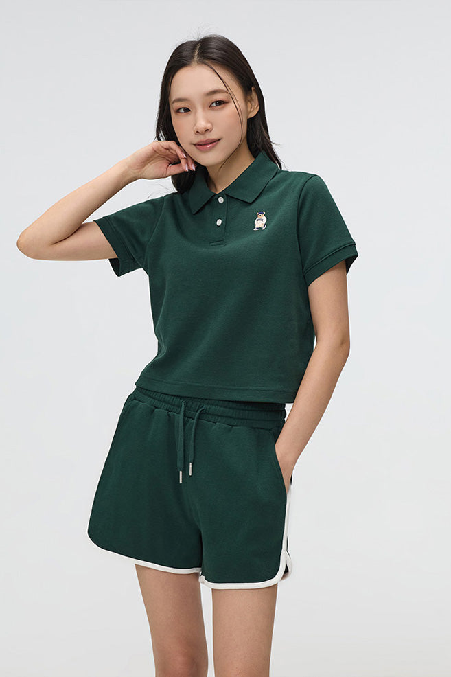 Women Short Sleeve Woodie Crop Tee