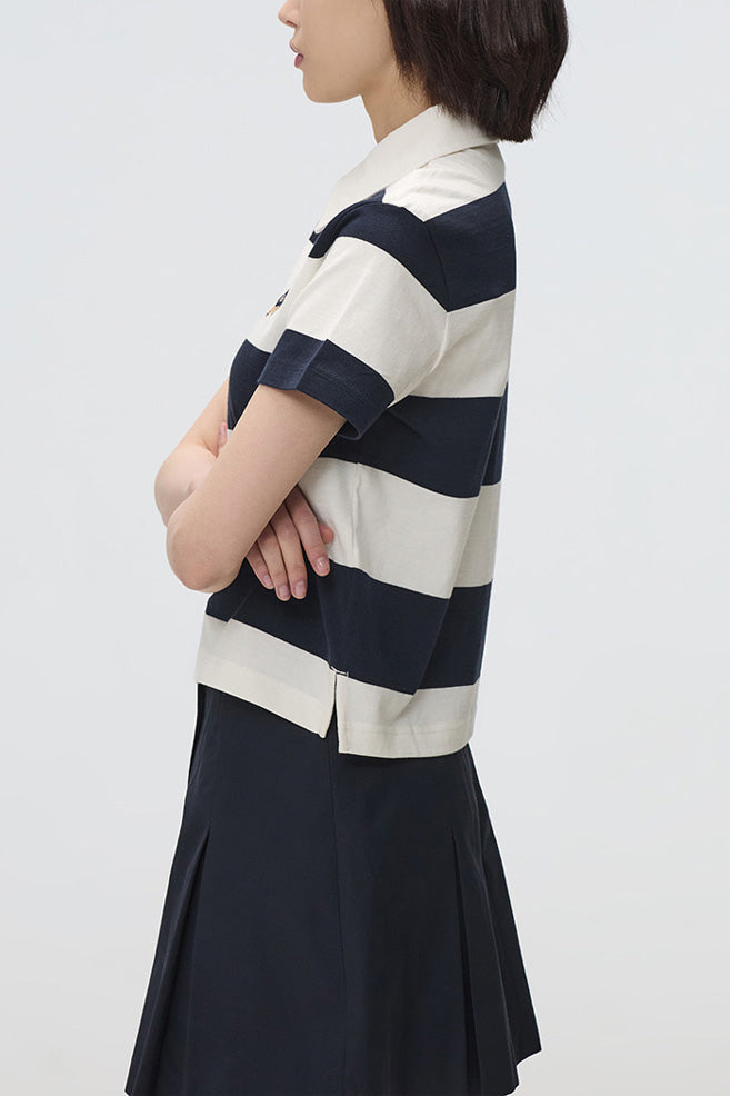 Women Short Sleeve Woodie Stripe Tee