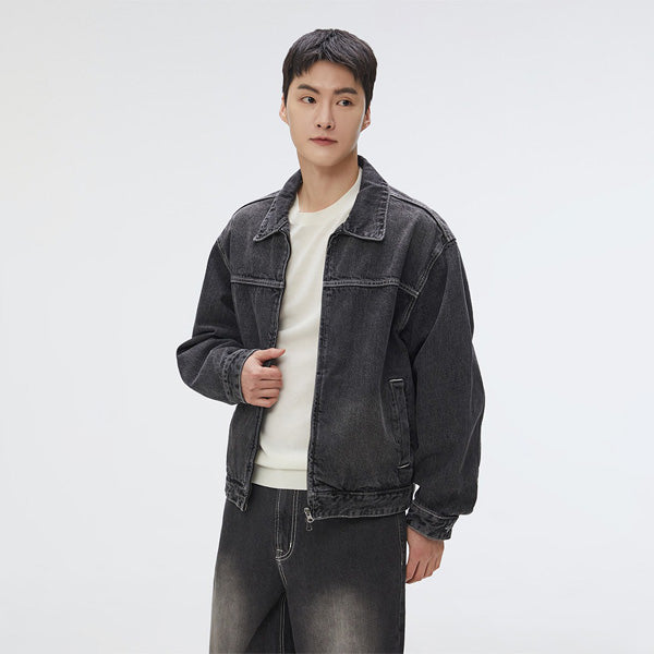 SPAO Men Long Sleeve Denim  Zipup Jacket SPJEF23C02 D/Grey