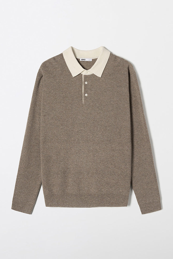 Men Long Sleeve Collar Neck Sweater