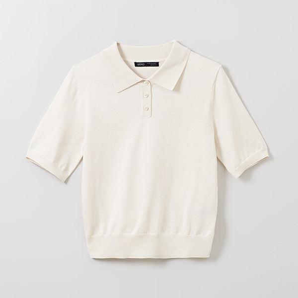 SPAO Women Short Sleeve Collar Pullover SPKWE24W01 Light Beige