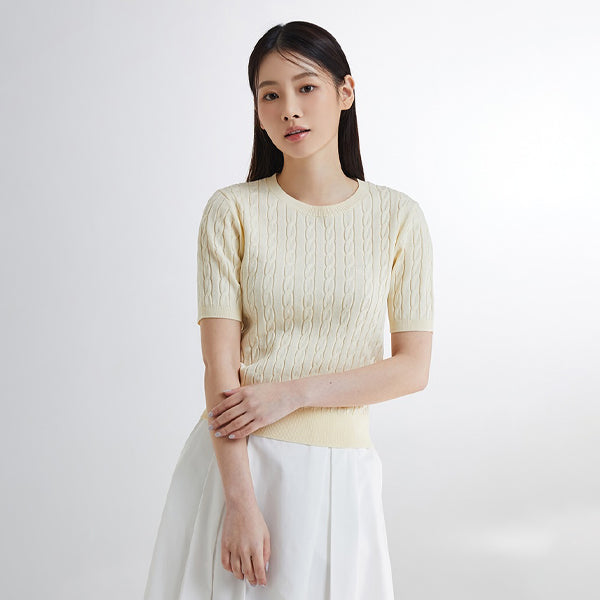SPAO Women Short Sleeve Pullover SPKWE25G06 Yellow