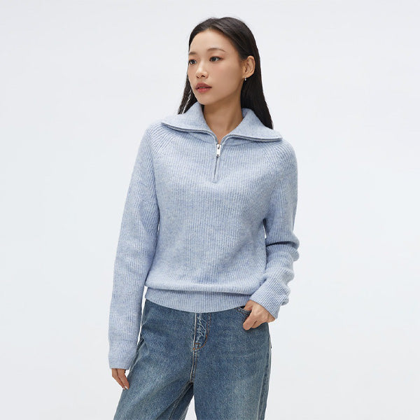 SPAO Women Long Sleeve Half Zip Up Pullover SPKWF11G02 Grey