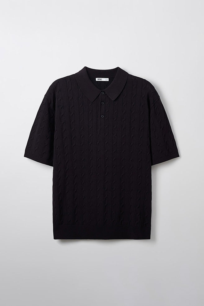 Men Short Sleeve Cable Knit Polo