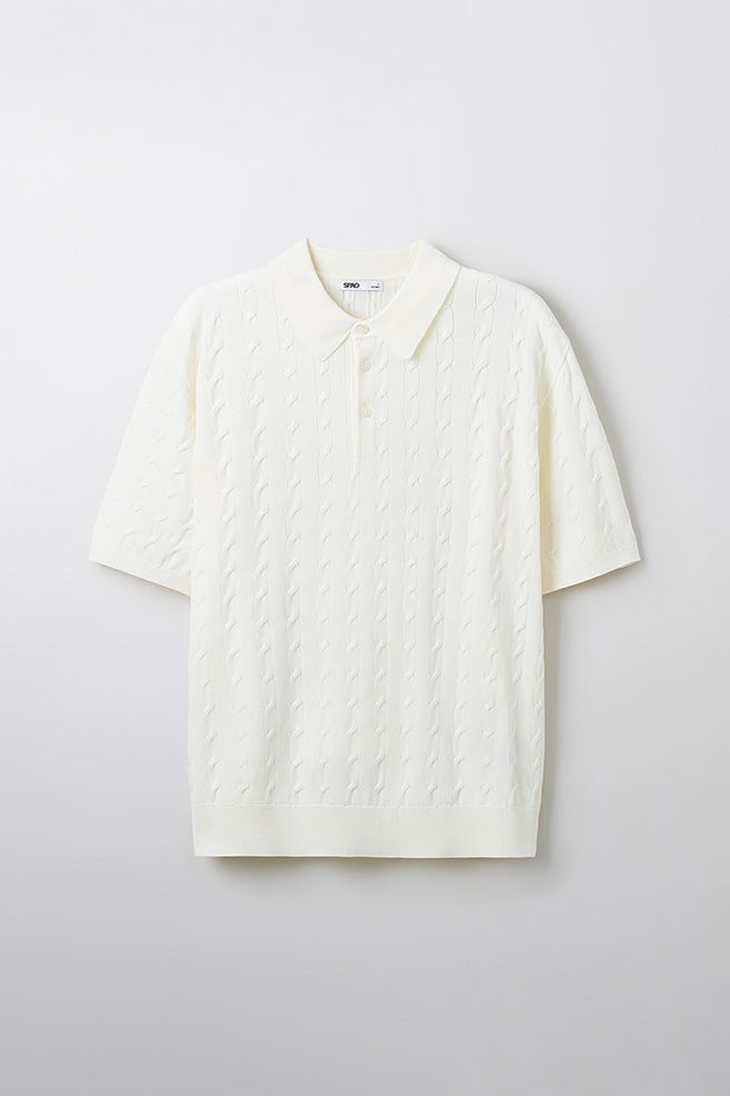 Men Short Sleeve Cable Knit Polo