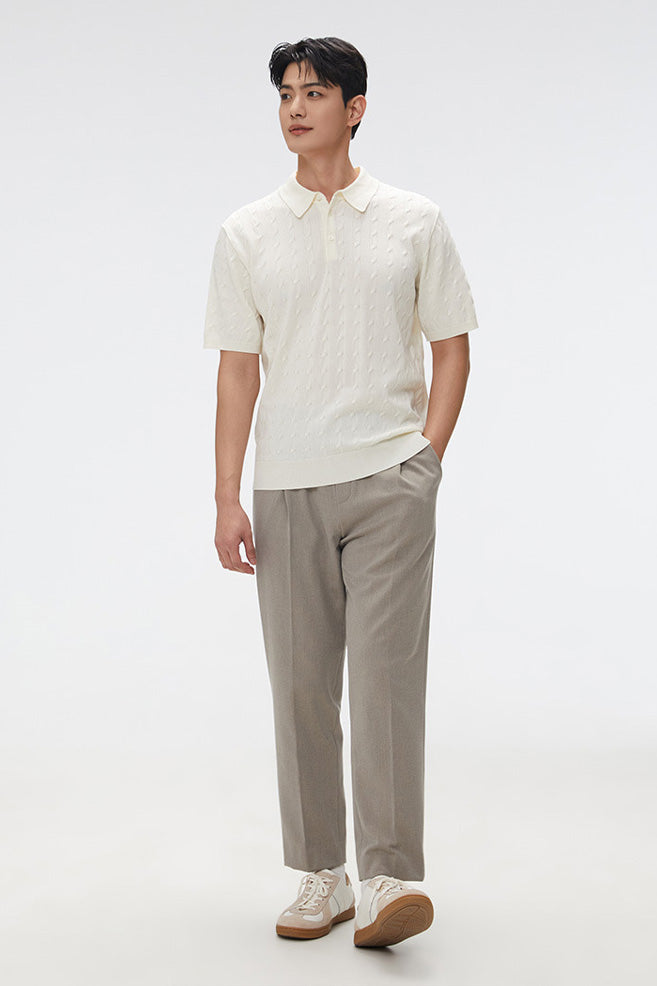 Men Short Sleeve Cable Knit Polo