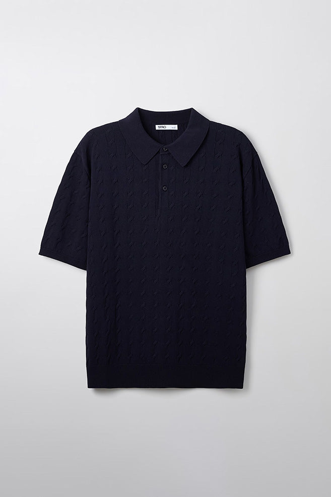 Men Short Sleeve Cable Knit Polo