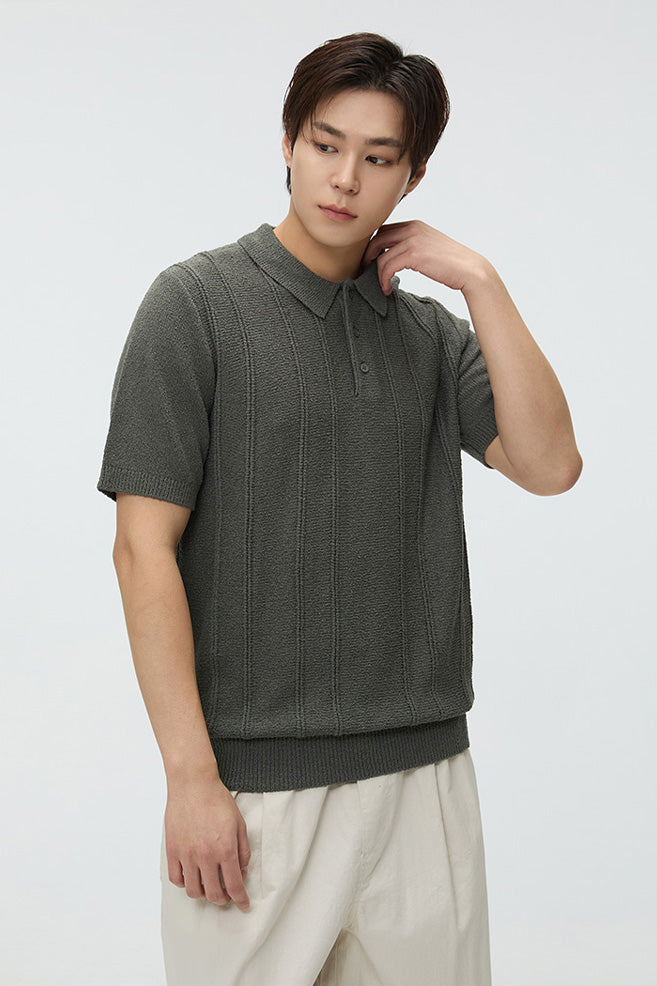 Men Short Sleeve Collar Knit