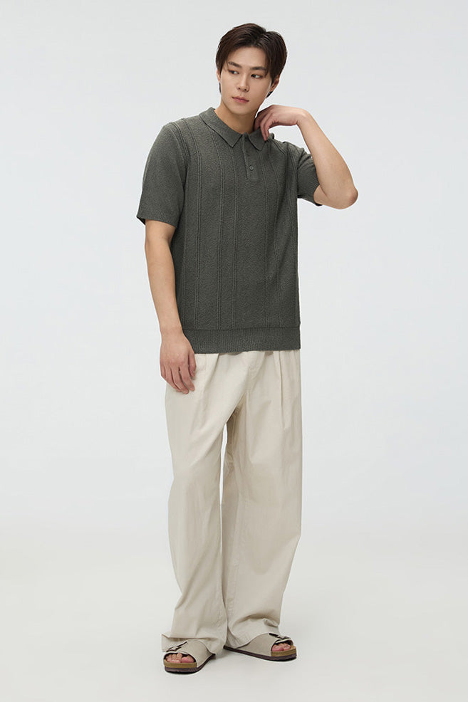 Men Short Sleeve Collar Knit