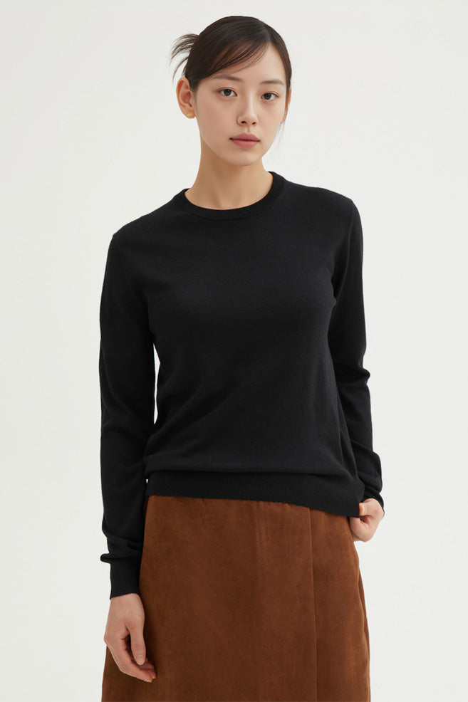 Women Long Sleeve Merino Round Neck Knitwear