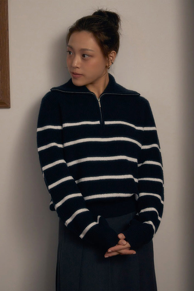 Women Long Sleeve Soft Yarn Half Zip Sweater