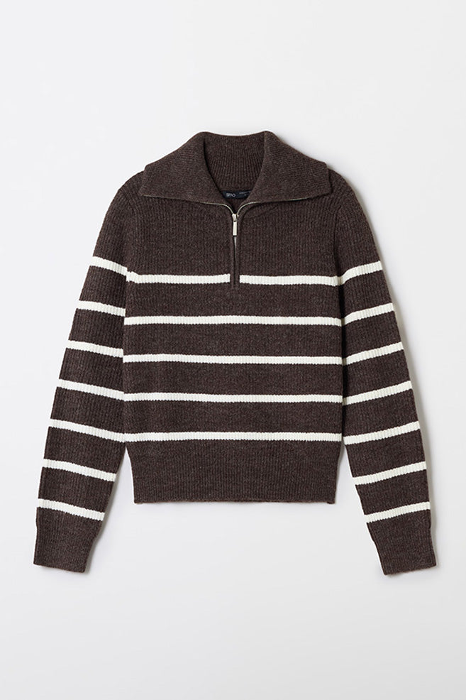 Women Long Sleeve Soft Yarn Half Zip Sweater