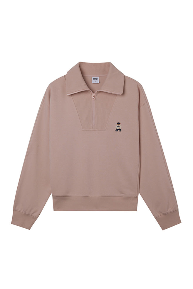 Women Long Sleeve Semi Zip-Up Sweatshirt