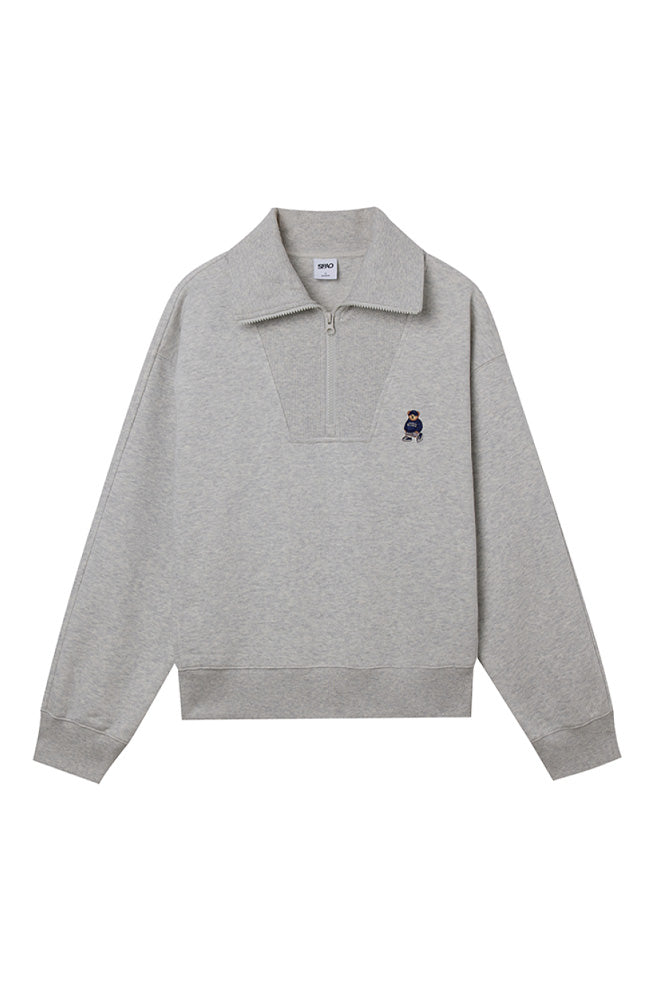Women Long Sleeve Semi Zip-Up Sweatshirt