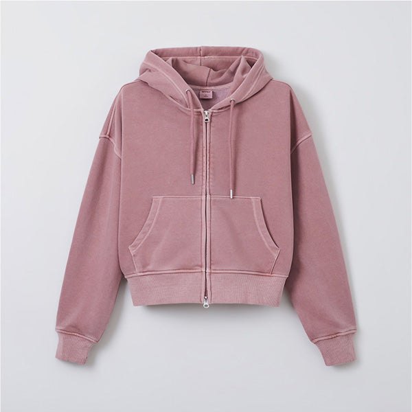 SPAO Women Long Sleeve Crop Zipup Hoodie SPMZF23G05 Charcoal
