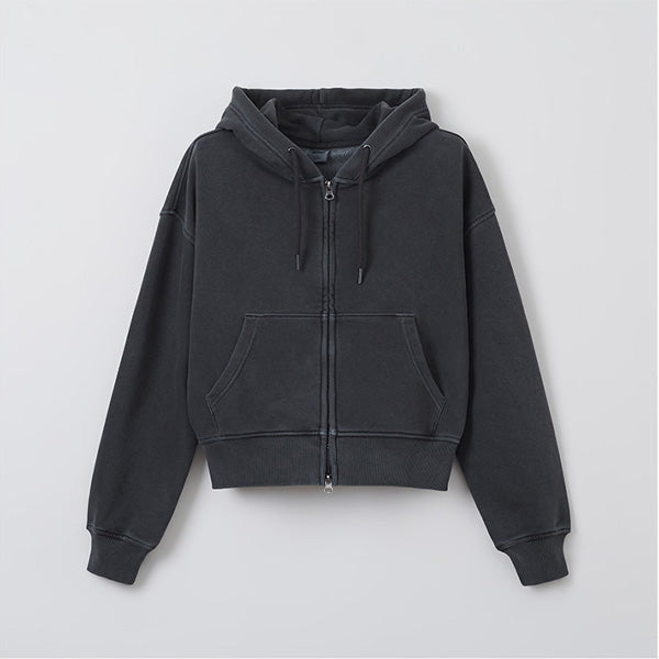 SPAO Women Long Sleeve Crop Zipup Hoodie SPMZF23G05 Charcoal