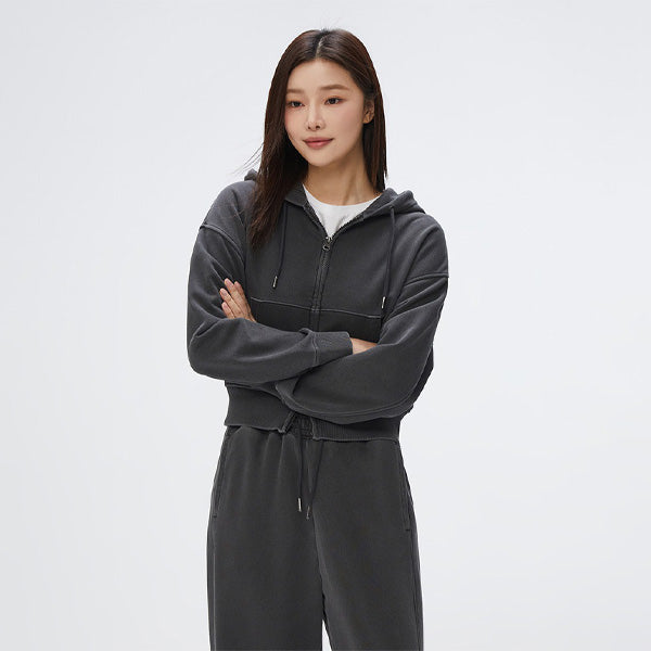 SPAO Women Long Sleeve Crop Zipup Hoodie SPMZF23G05 D/Pink