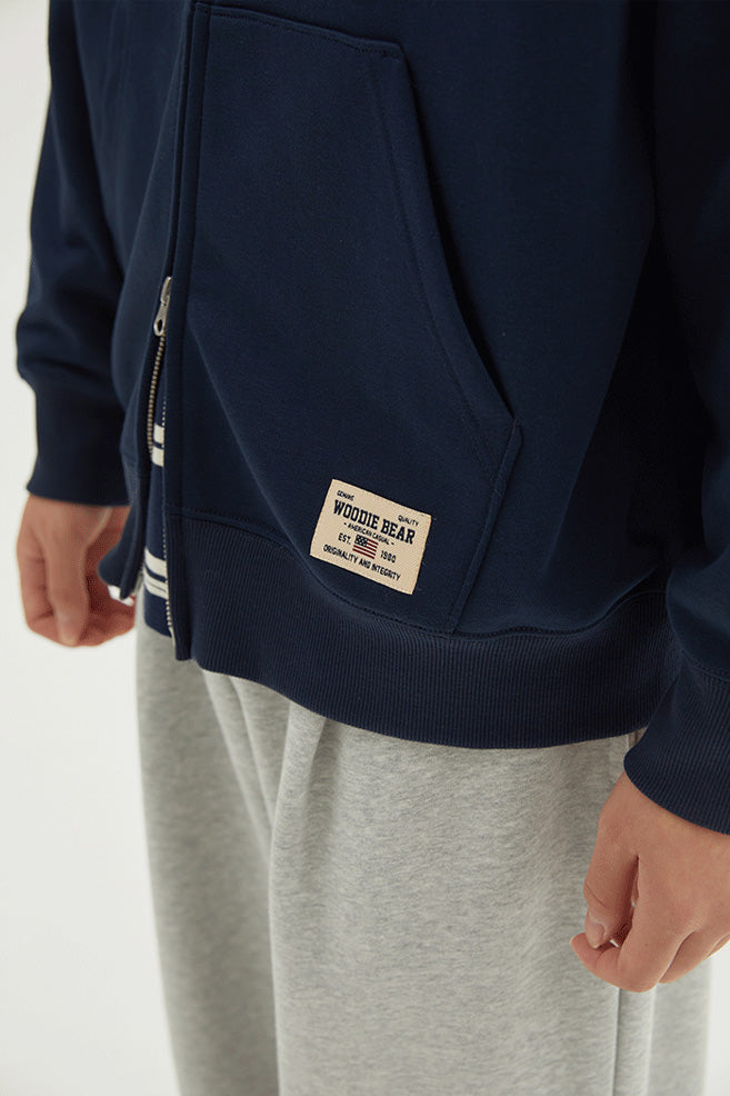 Men Long Sleeve Woodie Embroidery Zip-Up Hoodie