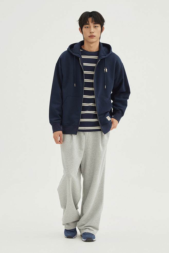 Men Long Sleeve Woodie Embroidery Zip-Up Hoodie