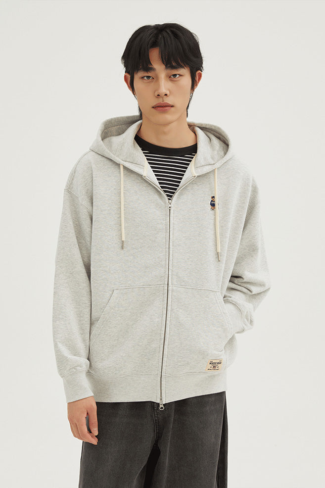 Men Long Sleeve Woodie Embroidery Zip-Up Hoodie