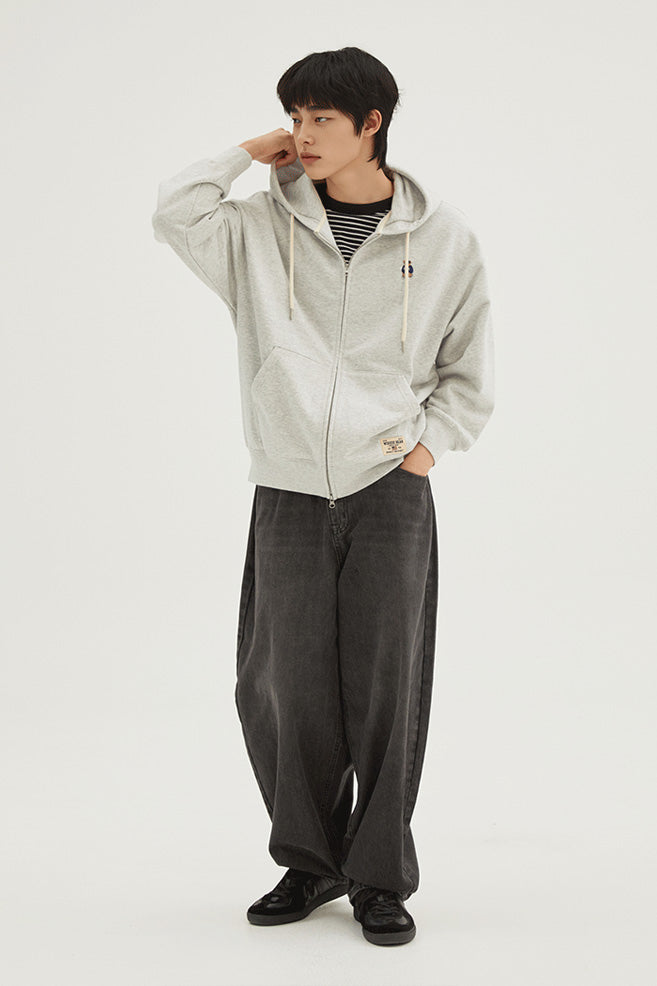 Men Long Sleeve Woodie Embroidery Zip-Up Hoodie