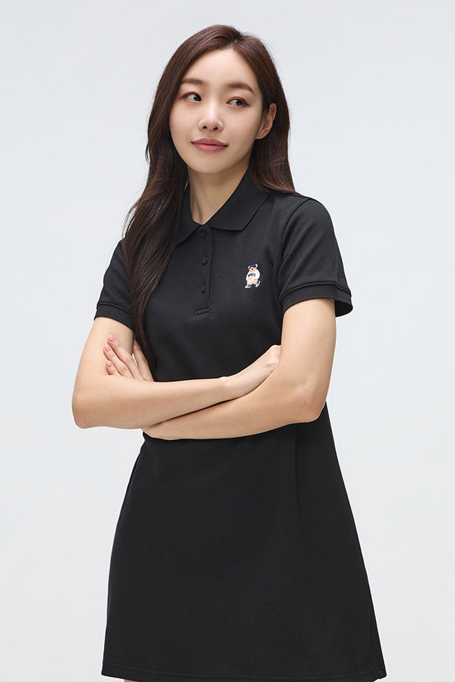 Women Short Sleeve Woodie Collared Dress