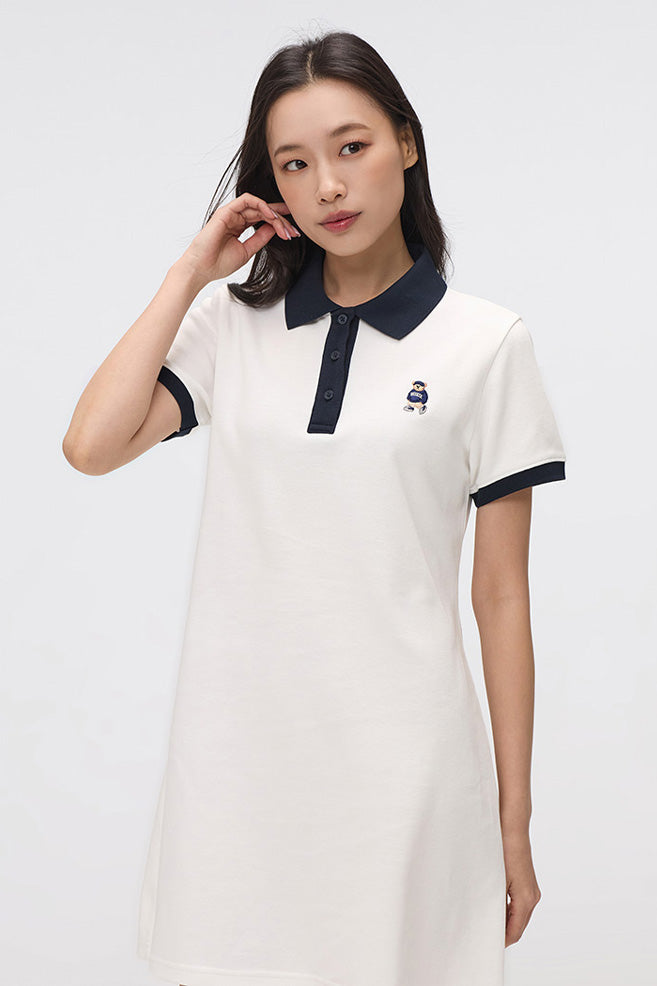 Women Short Sleeve Woodie Collared Dress