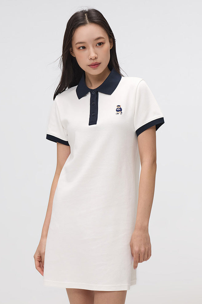 Women Short Sleeve Woodie Collared Dress