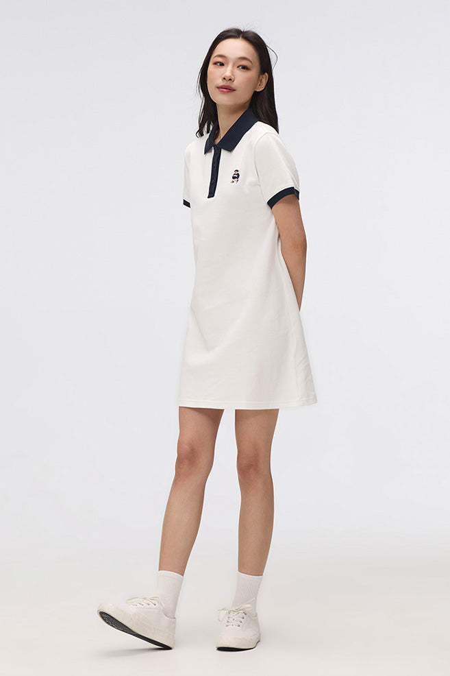 Women Short Sleeve Woodie Collared Dress