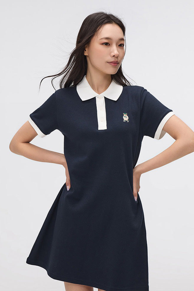 Women Short Sleeve Woodie Collared Dress